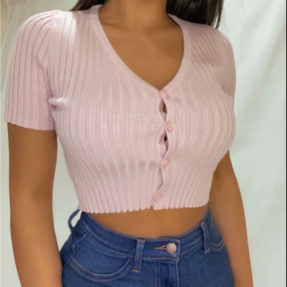 pink short sleeve cardigan